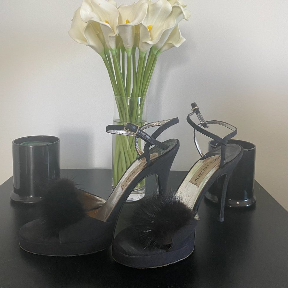 Dolce & Gabbana Black Mink Stiletto Sandals